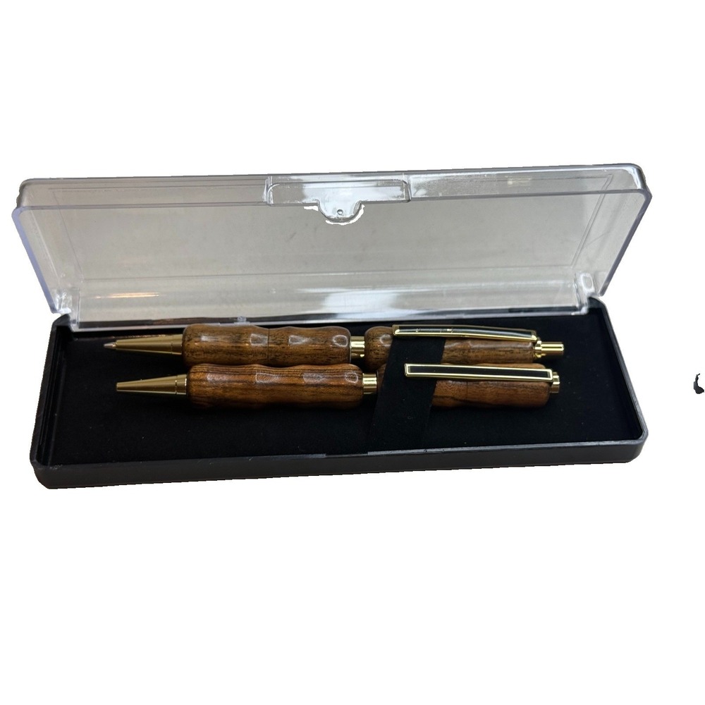Handmade Bocote Wood Pen & Mechanical Pencil Set Gold Trim Fits Cross Refill